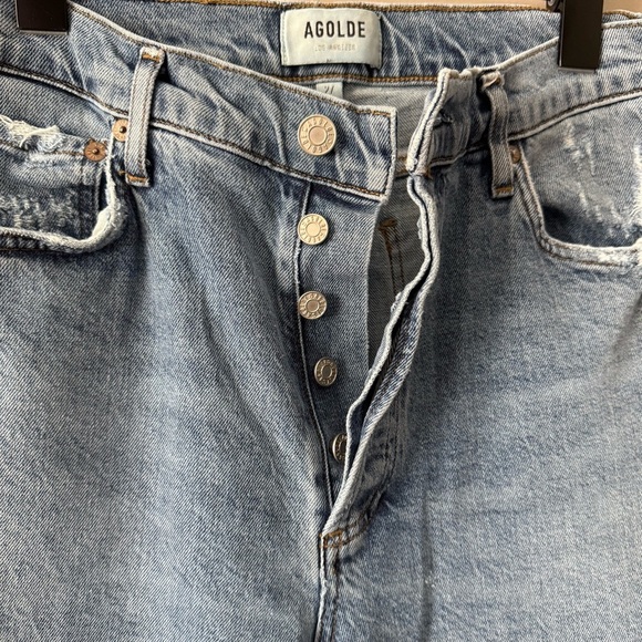 AGOLDE NICO HIGH RISE SLIM JEAN W RAW DISTRESSED HEM SIZE 27 MED BLUE WASH - Picture 8 of 15